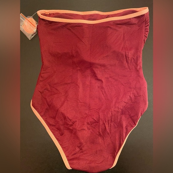 NWT Kate Spade Pique Texture Contrast Classic Bandeau One Piece Deep Plum Sz XS - Picture 5 of 11